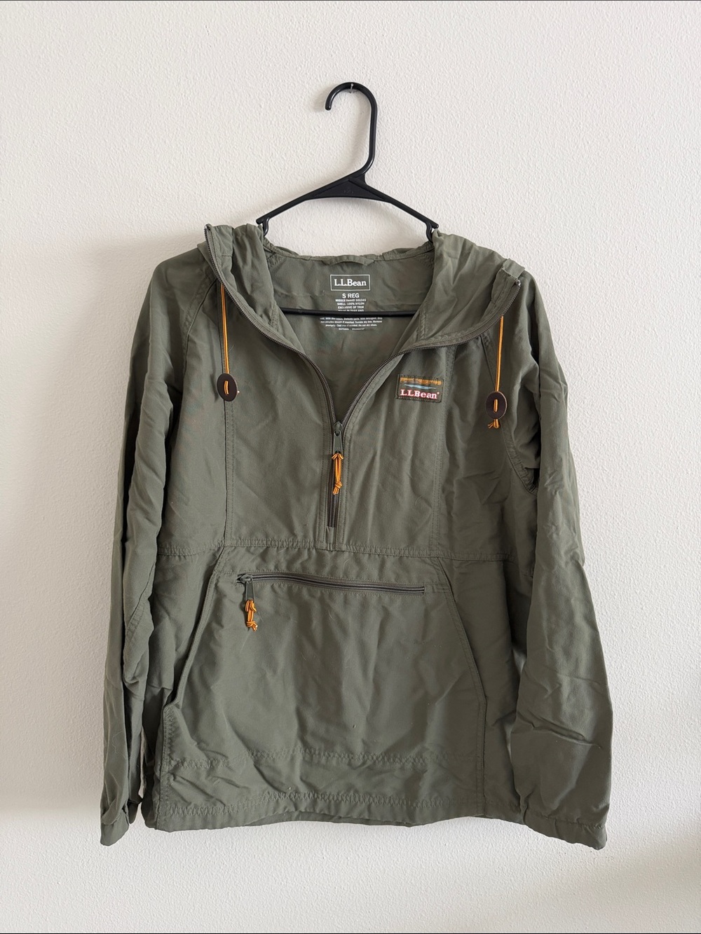 L.L. Bean Olive Green Hooded Pullover with Gold Accent Pulls